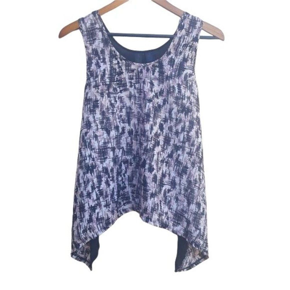 90's Hashtag Print Color Blocked Sleeveless SharkBite Hem Tank‎  Pink Black Sz S